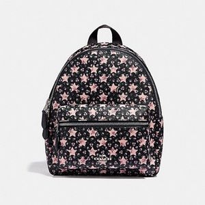 COACH Charlie Mini Backpack Bag Star Floral Black Coated Canvas Preppy Desinger
